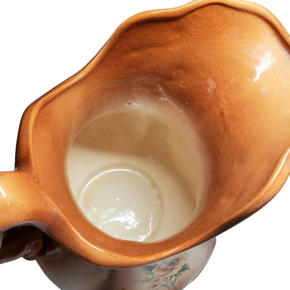 Antique Ironstone‎ USA Water Pitcher Copper Rust Ombre Floral